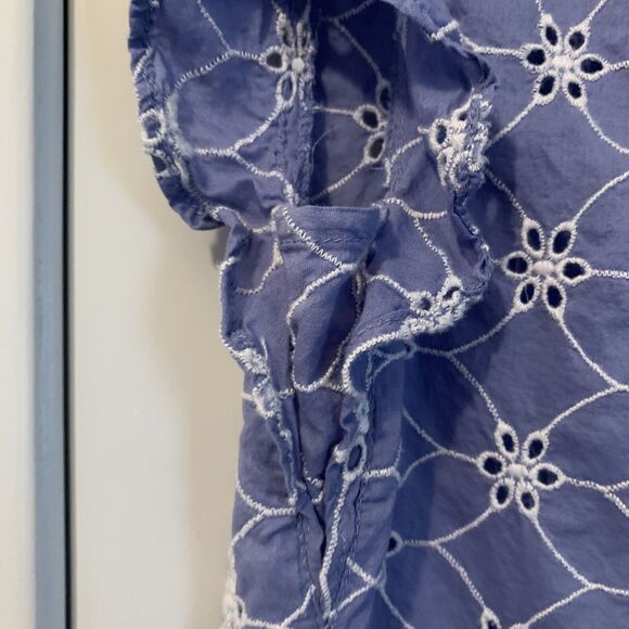 SUNDANCE CATALOG Florina Eyelet Top Size Medium Blue White Flutter Cap Sleeve - Picture 9 of 16